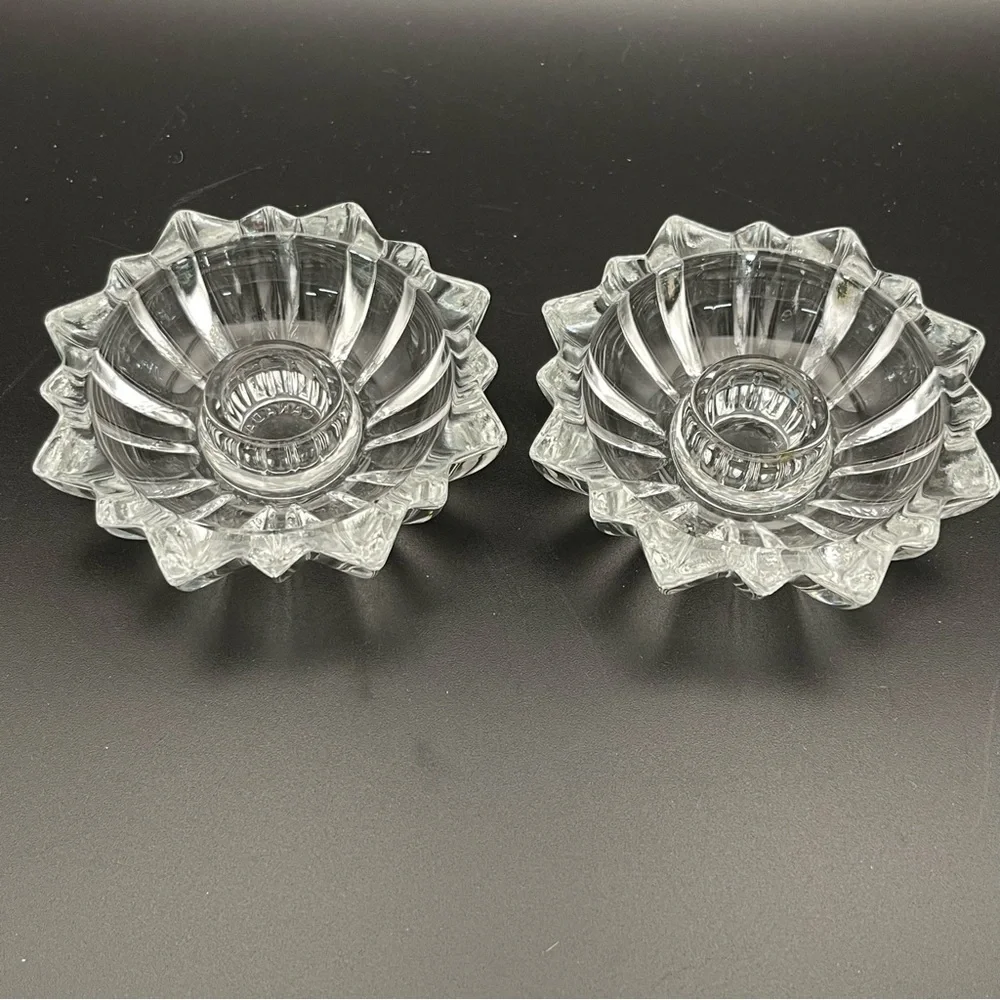 Libbey Canada Crystal Starburst Taper Candle Holders‎ X 2 Vintage Clear Glass